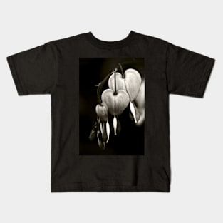 Bleeding Hearts (Dicentra) flowers in black and white Kids T-Shirt